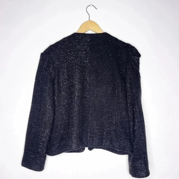 Sak Fifth Avenue Black Metallic Ruffle Shoulder Evening Jacket Size 2 - Picture 7 of 8